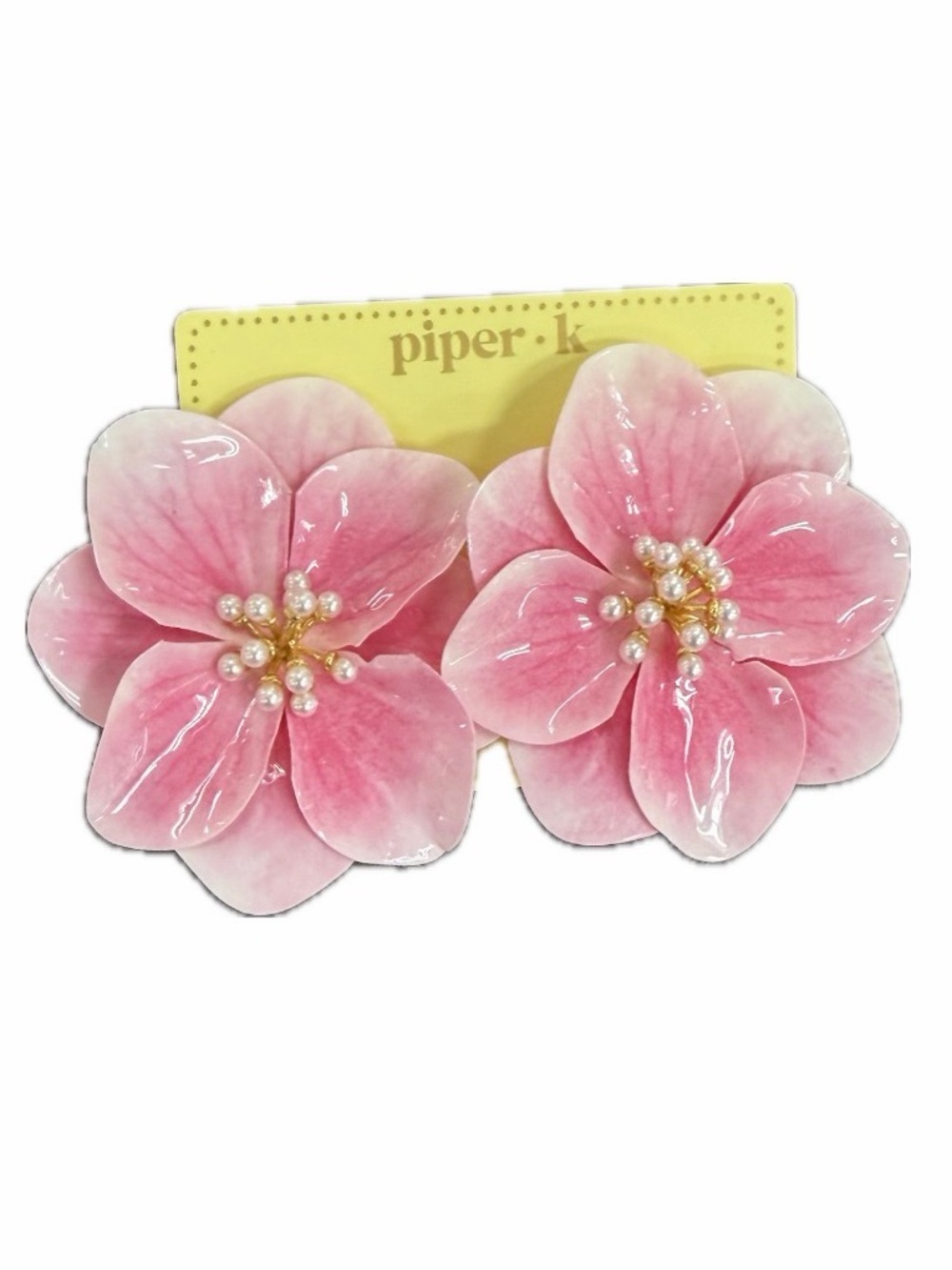 NWT ⚜️🌸⚜️ Piper K Floral Hand Painted Pink Flower Stud Earrings